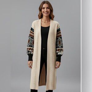 Geo Pattern Drop Shoulder Duster Cardigan